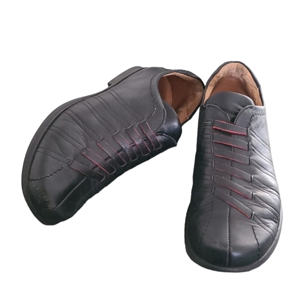 Y2K THINK Black Leather Slip-On Oxfords 40 9.5 10 Minimal Comfort Shoes Austria - Picture 4 of 16